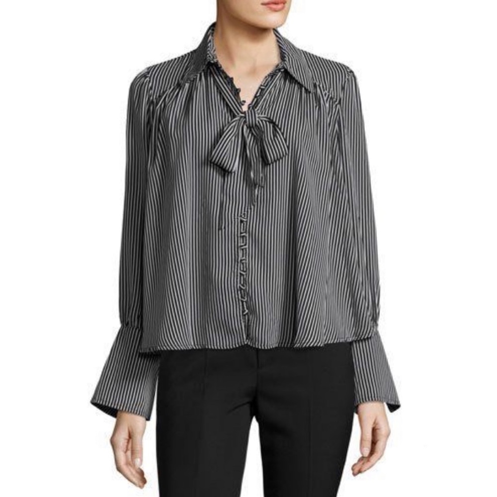 Striped Tie-Neck Button Front Shirt